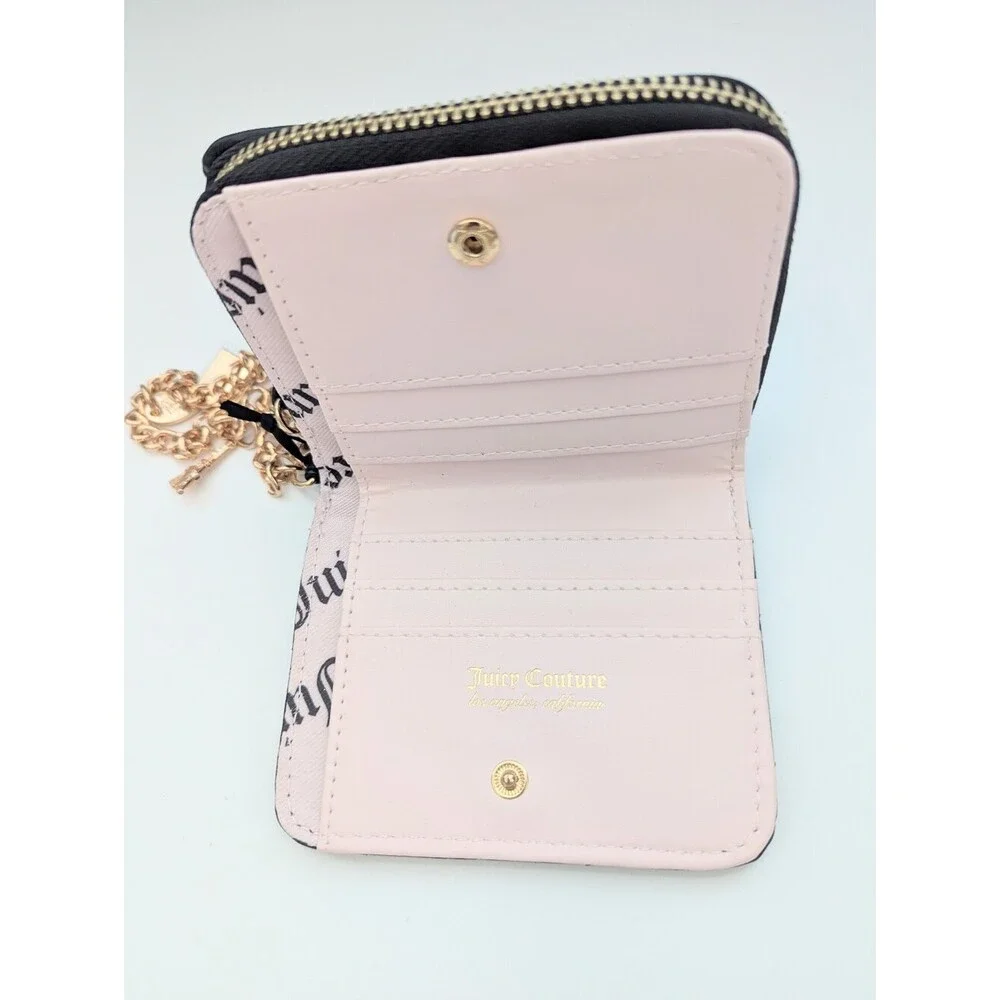 NWT Juicy Quilted Black Zip Wallet/Wristlet w/Gold Hardware, Chain & Charms